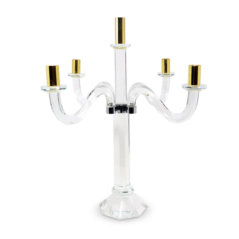 Candélabre 5 lumières avec embout, Transparent / argent