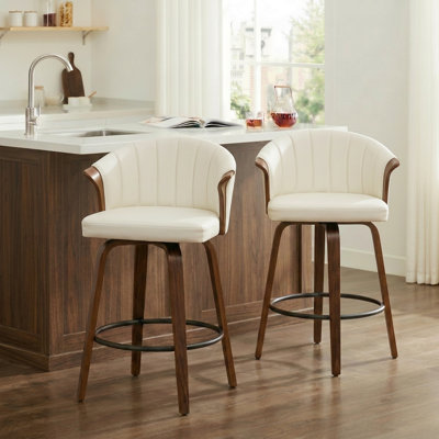 Tabouret de comptoir pivotant rembourré avec structure en bois Devault