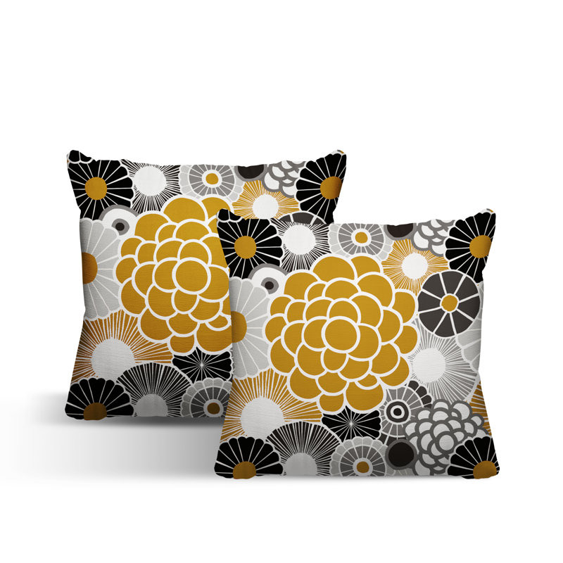 Floral Outdoor Reversible Throw Pillow, 17W" x 17H", Yellow