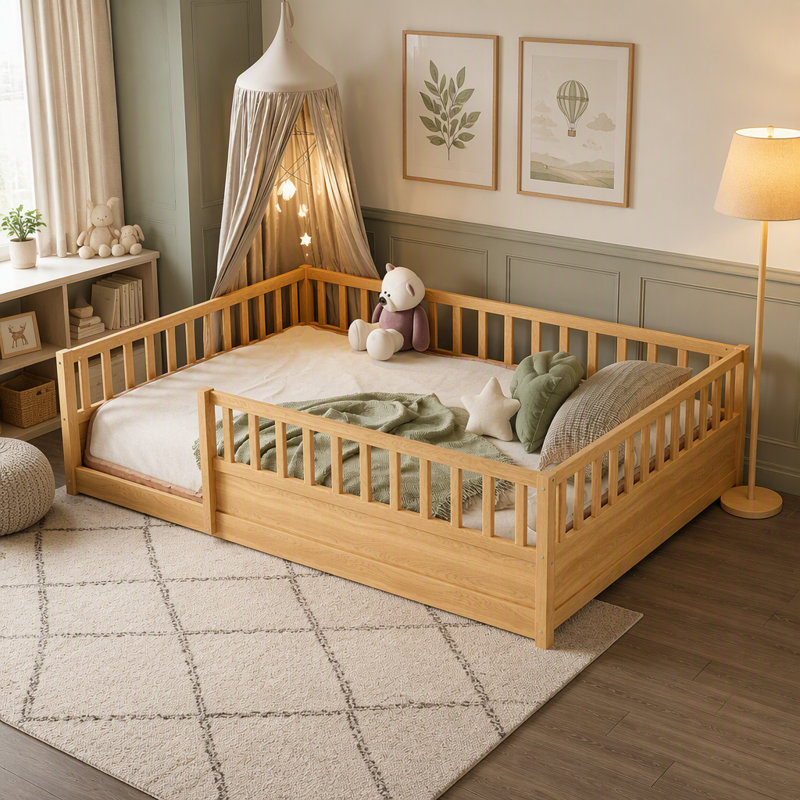 Structure de lit pour enfants Montessori, Double, Naturel
