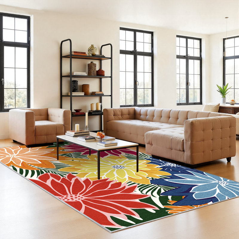 ZonLi Tropical Floral Indoor/Outdoor Rug, 9' x 12', Colorful, Waterproof, Washable, Non-Slip, 9x12FT, Colorful