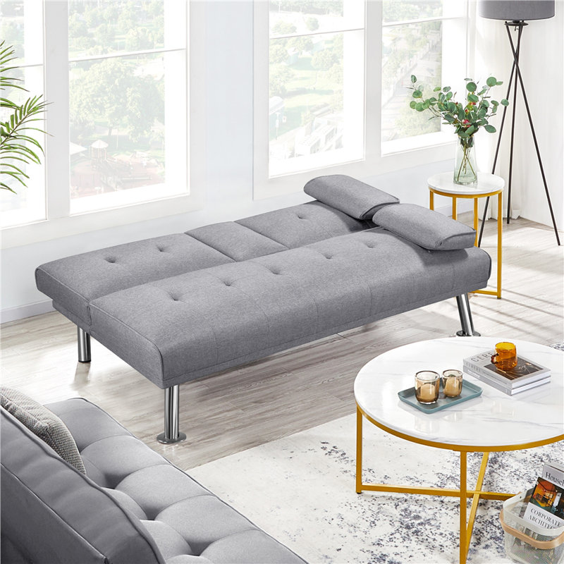 Colour 3-Seater Convertible Futon Sofa Bed, Light Grey