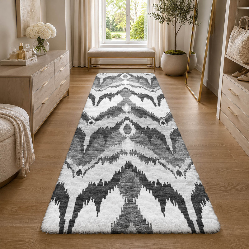 Tapis Dream Shag ADS743 Ikat lavable à la machine de qualité supérieure, Grey, 2'3" x 7'6" Runner