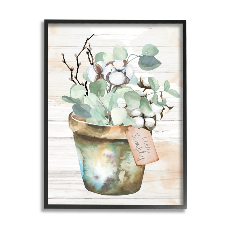 " Live Simply Potted Eucalyptus Plant " by ND Art, Midnight Black Framed Giclee, 14" H x 11" W x 1.5" D
