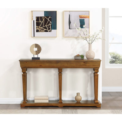 Inviting Oak Finish Console Table - Rectangular Design With Functional Shelf At Bottom Modern Lines Adds A Contemporary Flair To Your Living Space