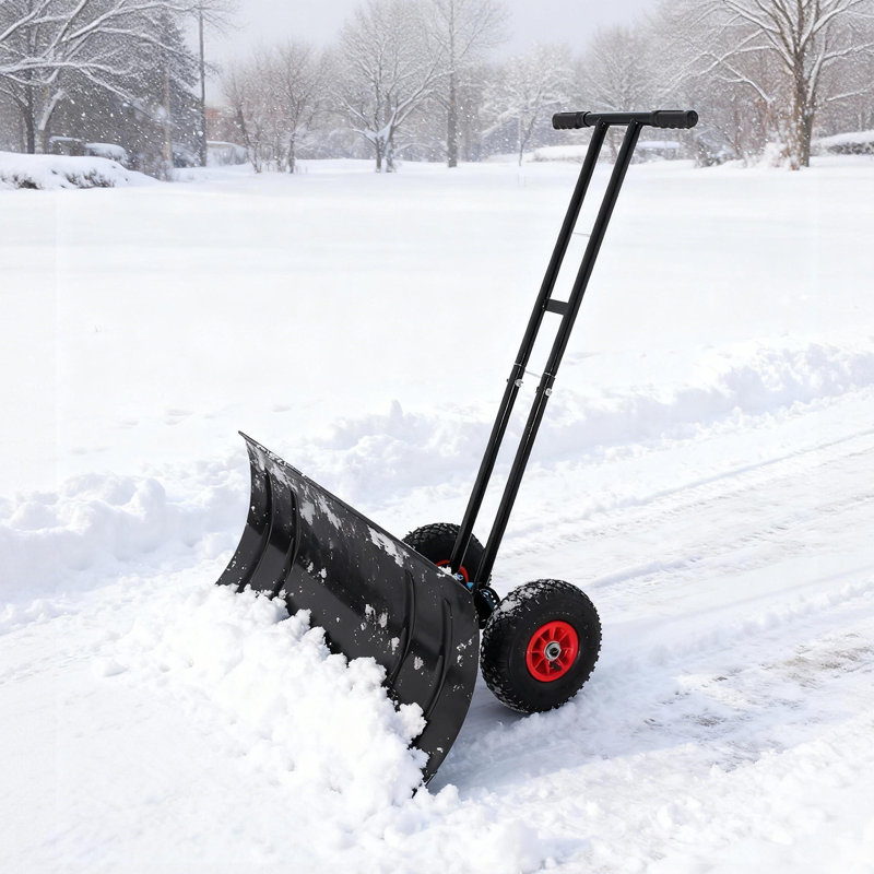 Pelle à neige avec roues, poussoir à neige en métal pour allée