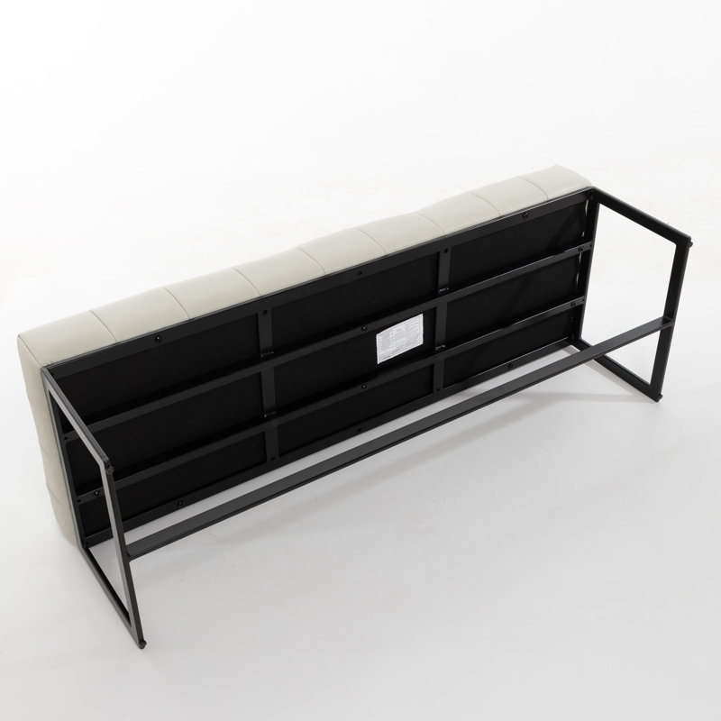 Genuine Leather Upholstered Bench, Beige