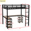 Lit mezzanine double avec bureau et construction stable - Options de rangement en métal pour la chambre à coucher