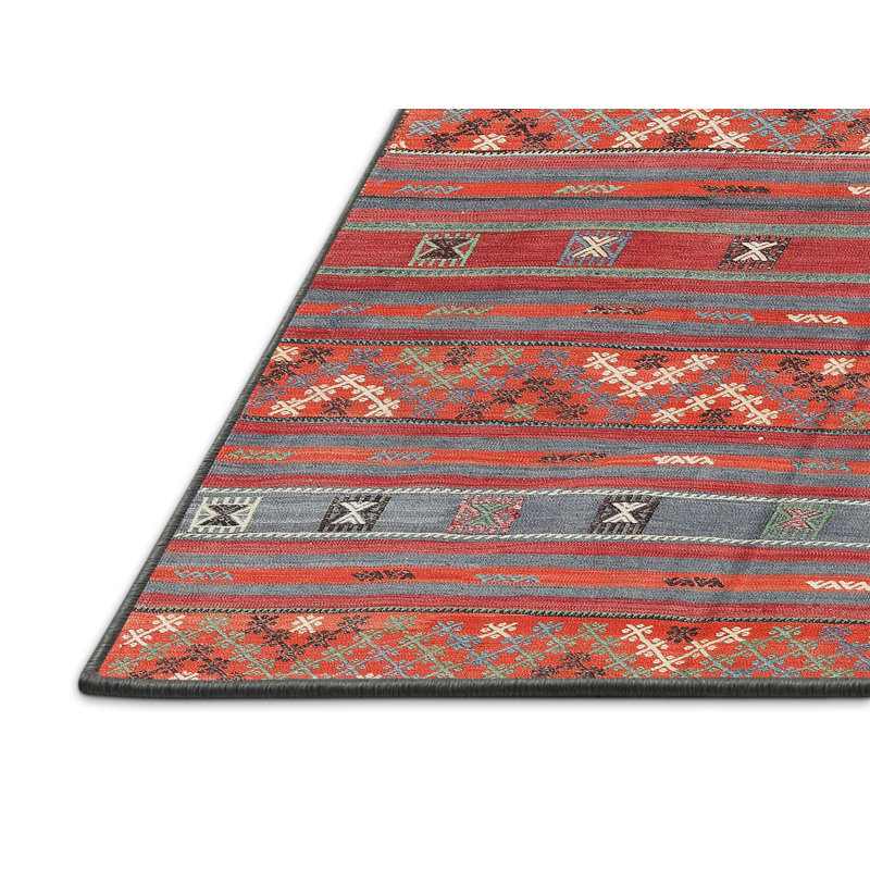 Tapis de zone rouge/gris contemporaine, Rectangle 5 pi x 7 pi