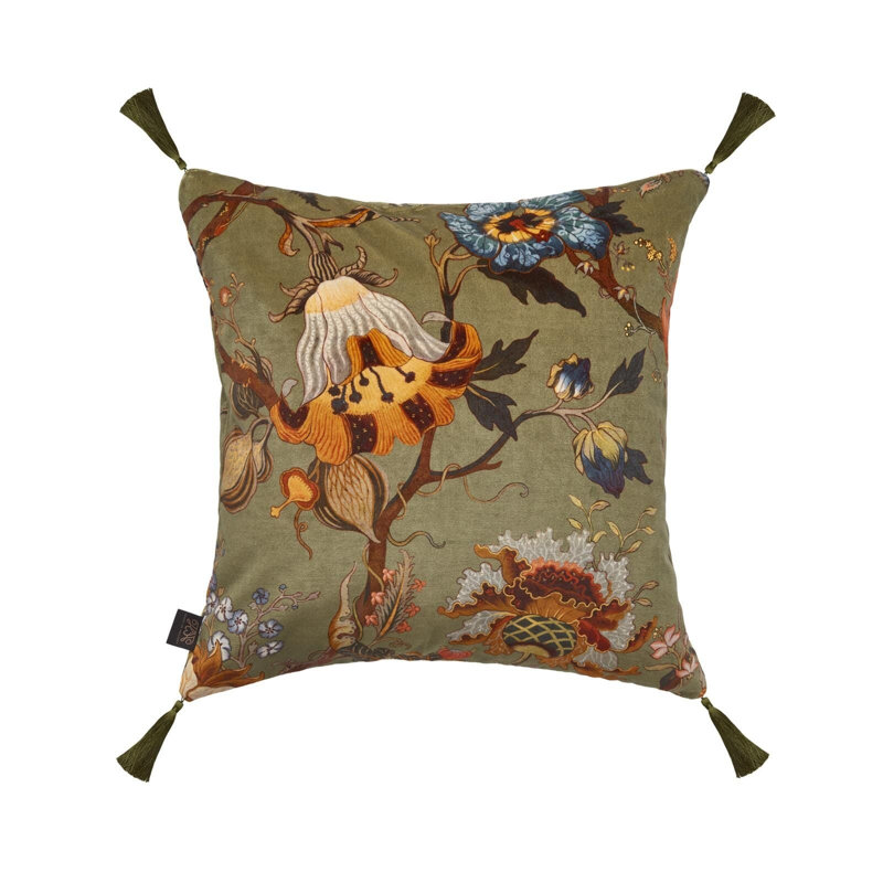 Artemis Throw Square Pillow Cover & Insert, Moss Green Floral, 17.72"H x 17.72"W