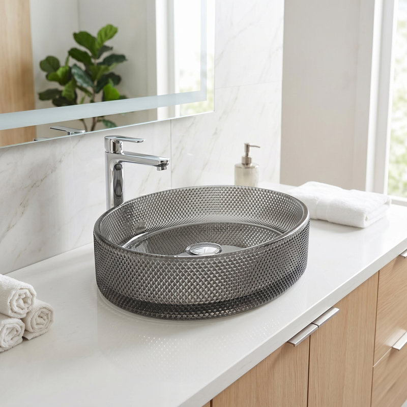 20" Luxe Texture Glass Vessel Sink, Gray