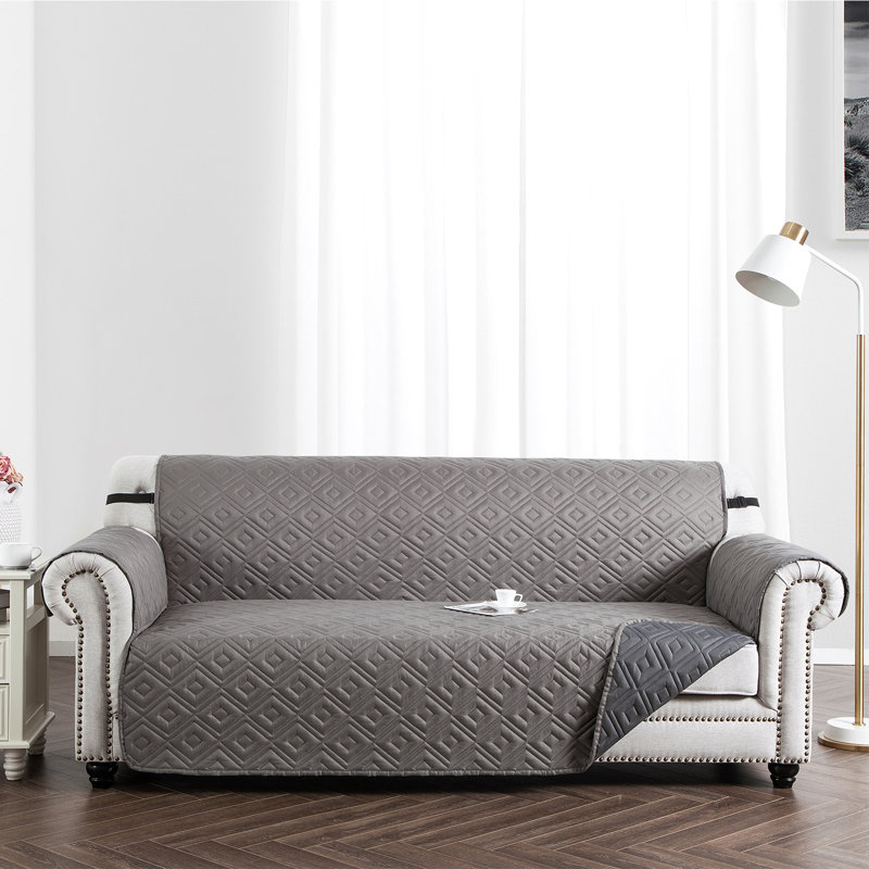 Diamond Box Cushion Sofa Slipcover, 179cm H x 280cm W, Light Grey/Dark Grey