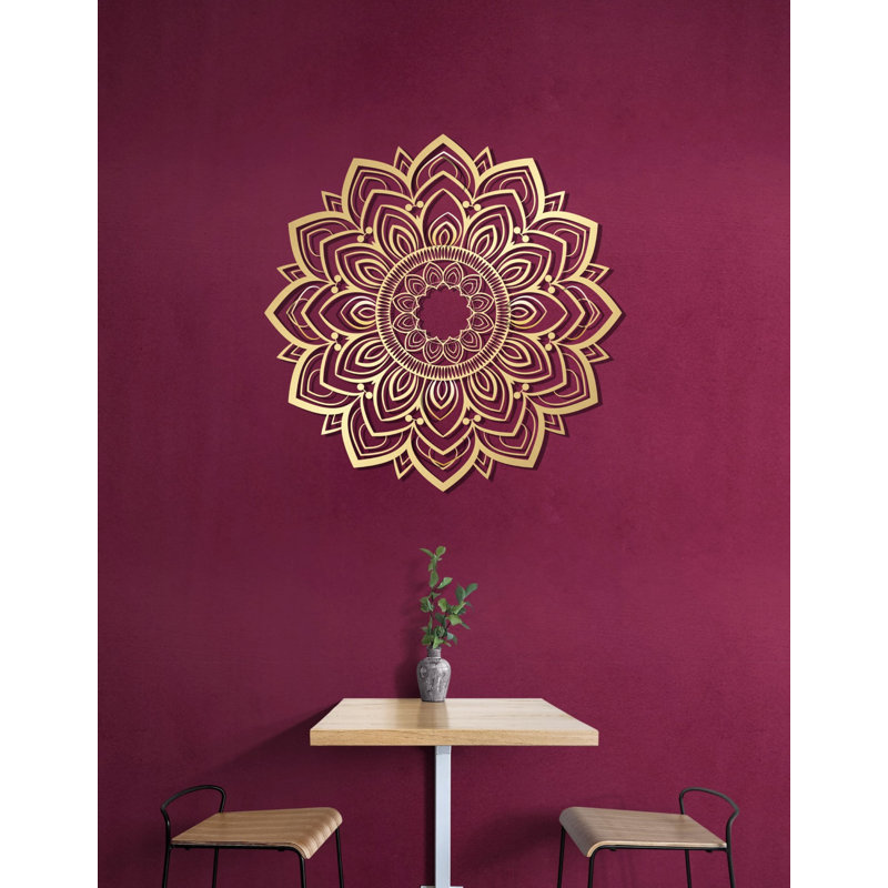 Metal Mandala Abstract Wall Hanging Décor, Creative Floral Metal Wall Art Home Decoration, Shiny Gold, 45" H x 45" W x 0.5" D