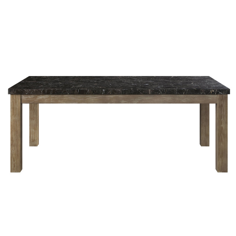 Transitional Oak and Marble Rectangular Dining Table