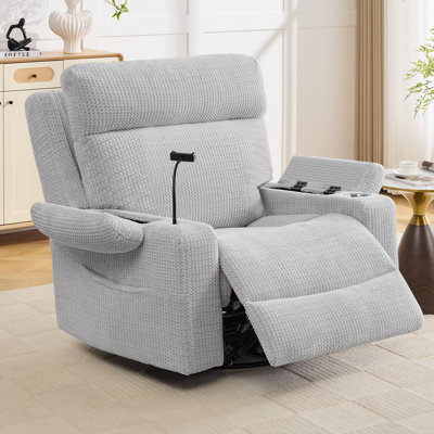 41"W Oversized Dual Motor Power Swivel Rocker Glider Recliner with Massage and Heat,Adjustable Headrest and Armrest Storage