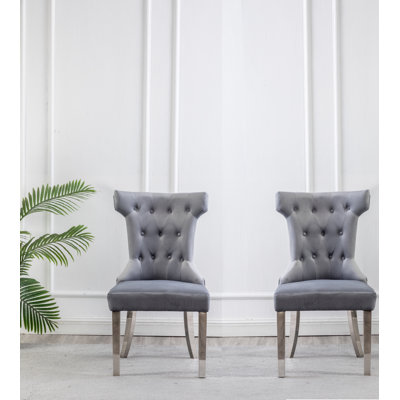 CHAISES EN TISSU DE COULEUR ORIQUE GRIS AVEC PIEDS ET POIGNÉES DE CHROMÉ (2 PAR BOÎTE)