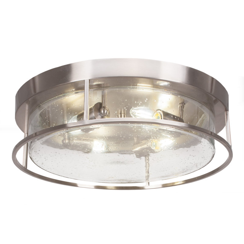 Plafonnier encastré, avec verre, À bulles, Nickel brossé, H 5,25 po x l 5,25 po x P 18 po