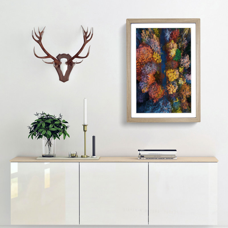 Autumn Road in Abstract - Picture Frame Graphic Art Print, 36cm H x 27cm W x 2cm D, Oak Framed