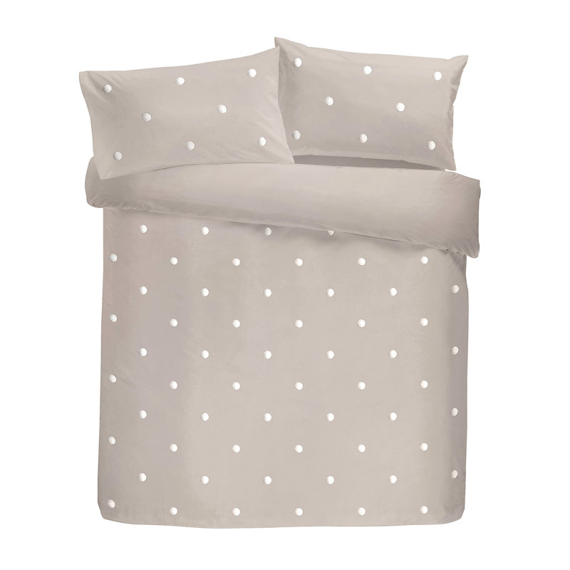 Dot Garden Cotton Duvet Cover Set with Pillowcases, Double Duvet Cover + 2 Standard Pillowcases, Linen/White Dots