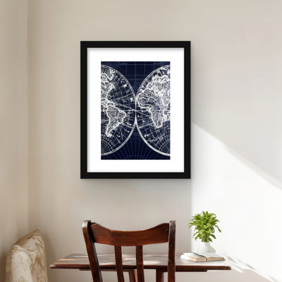 World Map Blue Print - Satellite View Cities Framed Print