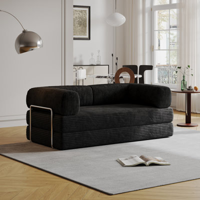 78.74" Corduroy Upholstered Sleeper Sofa, Folding Floor Sofa Bed With Removable Back And Armres