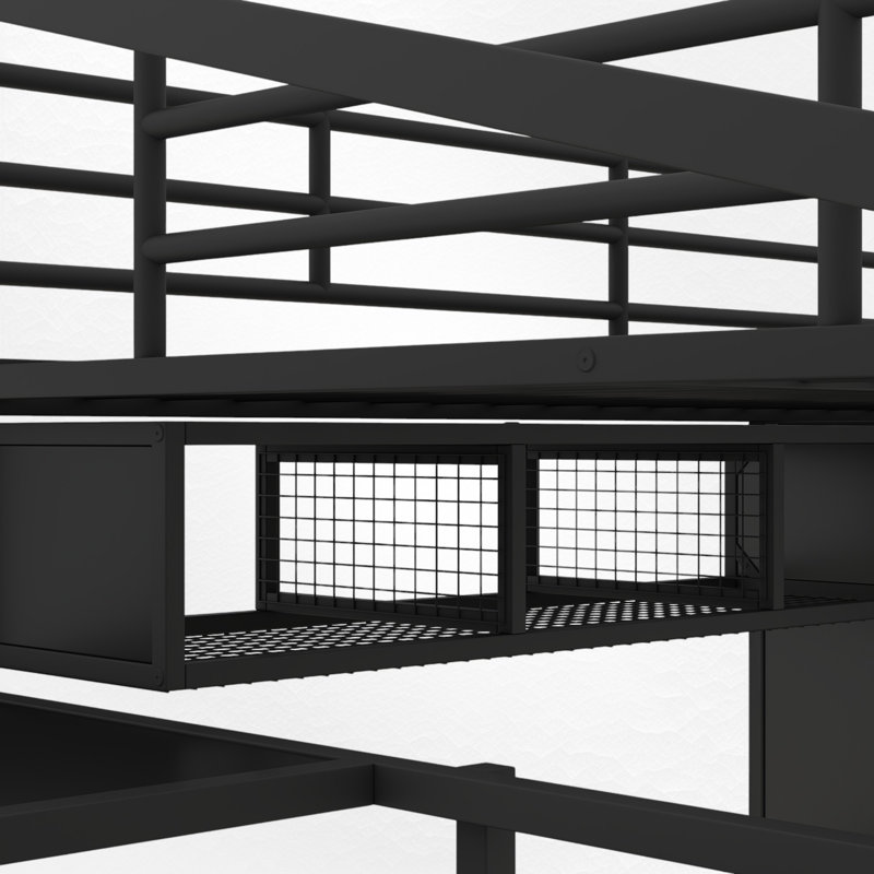 Full Metal Loft Bed With Built-In Desk And Storage