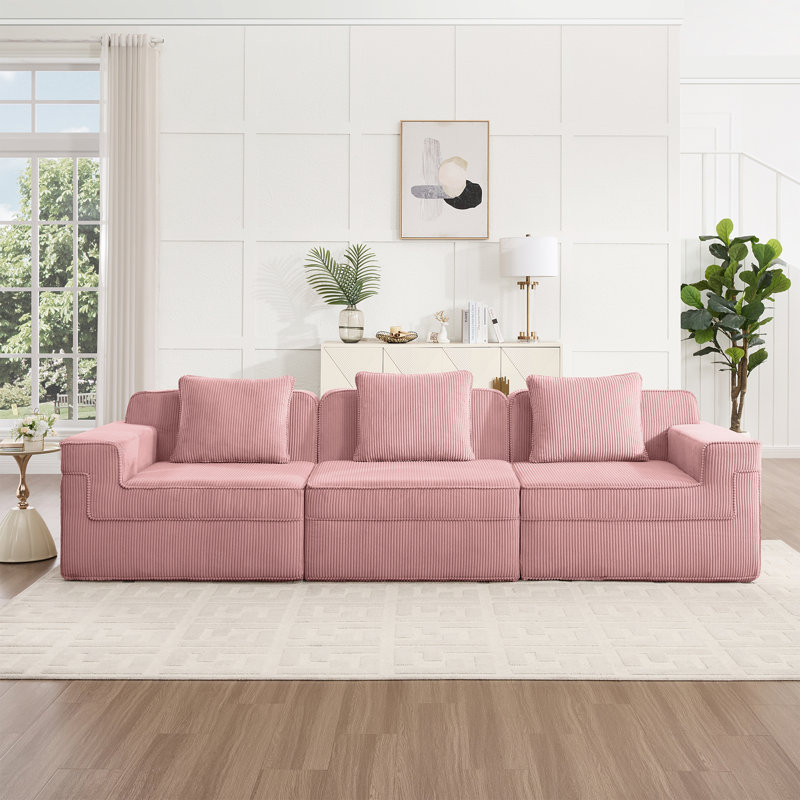 Canapé modulaire 3 places, Rose, H 33,8 po x l 117,3 po x P 41,3 po, 3
