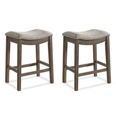 ROME + OAK Parker Backless Counter Stool, Walnut with Grey Upholstery