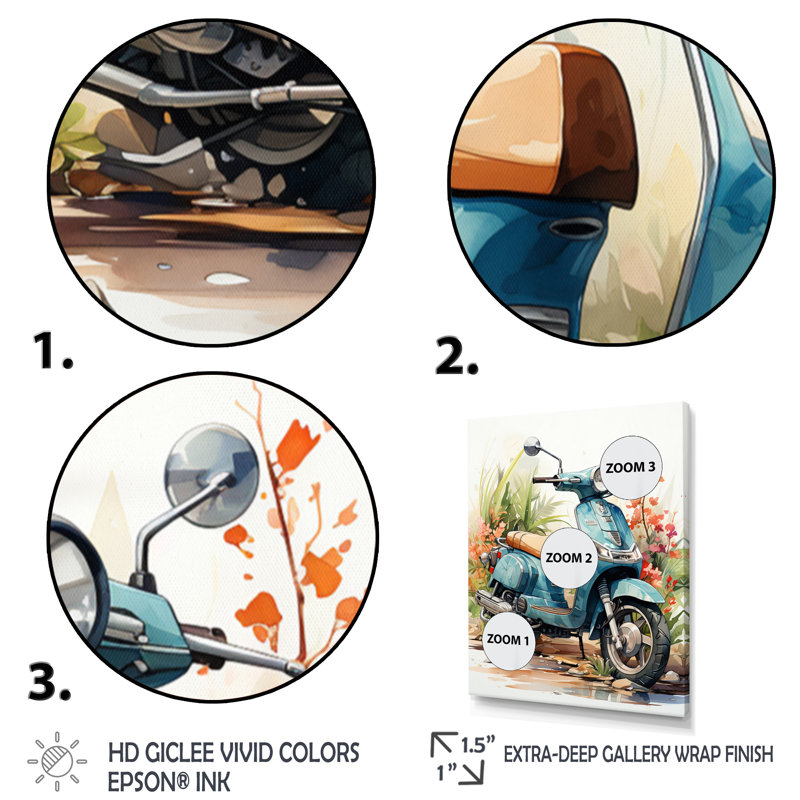 Décoration murale bleue Scooter côtier I - Scooter, Cadre photo noir, H 32 po x l 24 po x P 1 po