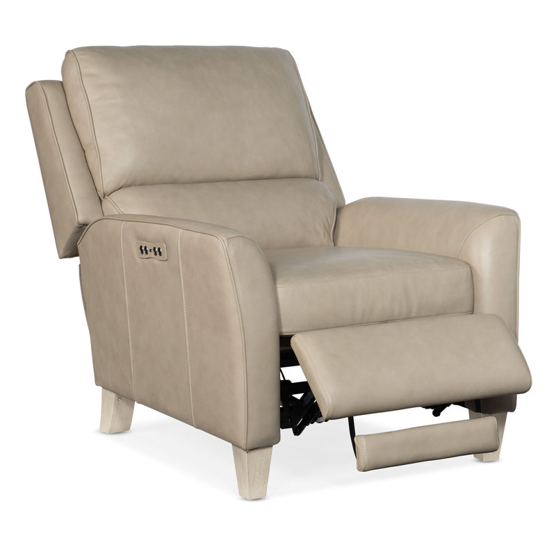 Dontay Power Recliner with Power Headrest, Beige Genuine Leather