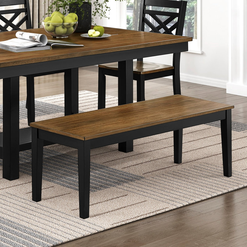Banc bicolore noir et brun, style moderne, 122 cm x 42 cm x 44 cm, sans dossier, longueur standard, capacité de 113 kg, salle à manger