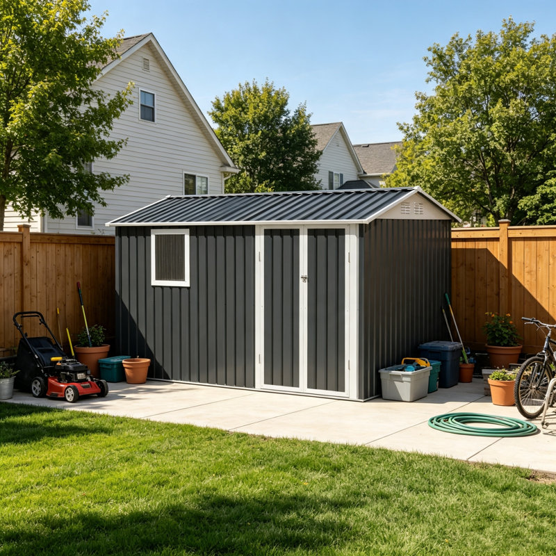 Remise de jardin en métal 9x6 pi avec une fenêtre pour les outils de patio