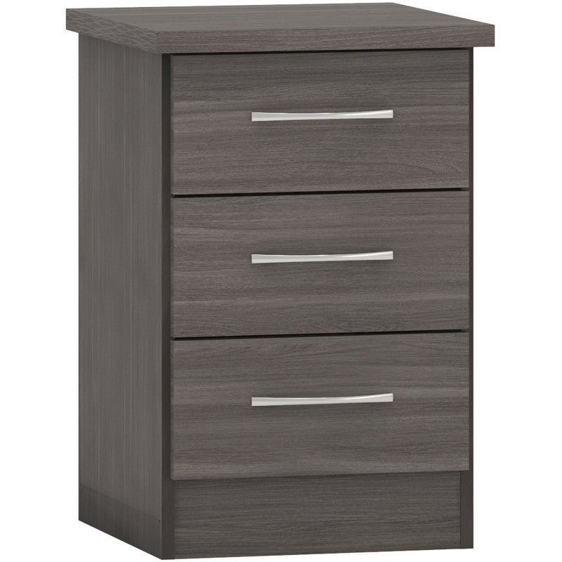 Cascio 3 Drawer Bedside Table, Black Wood Grain