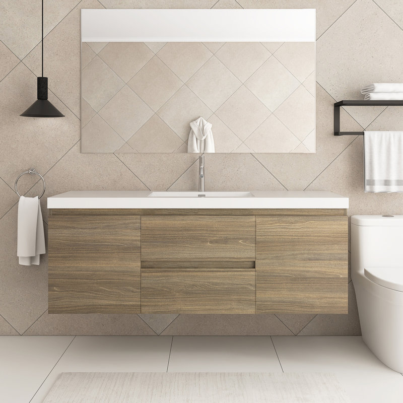 Oxce 60'' Single Bathroom Vanity with Resin Top, Ash Gray