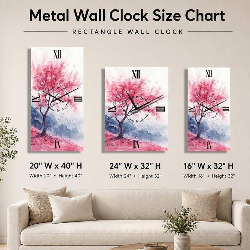 Horloge murale florale Sakura I, H 32 po x l 24 po - Rectangle