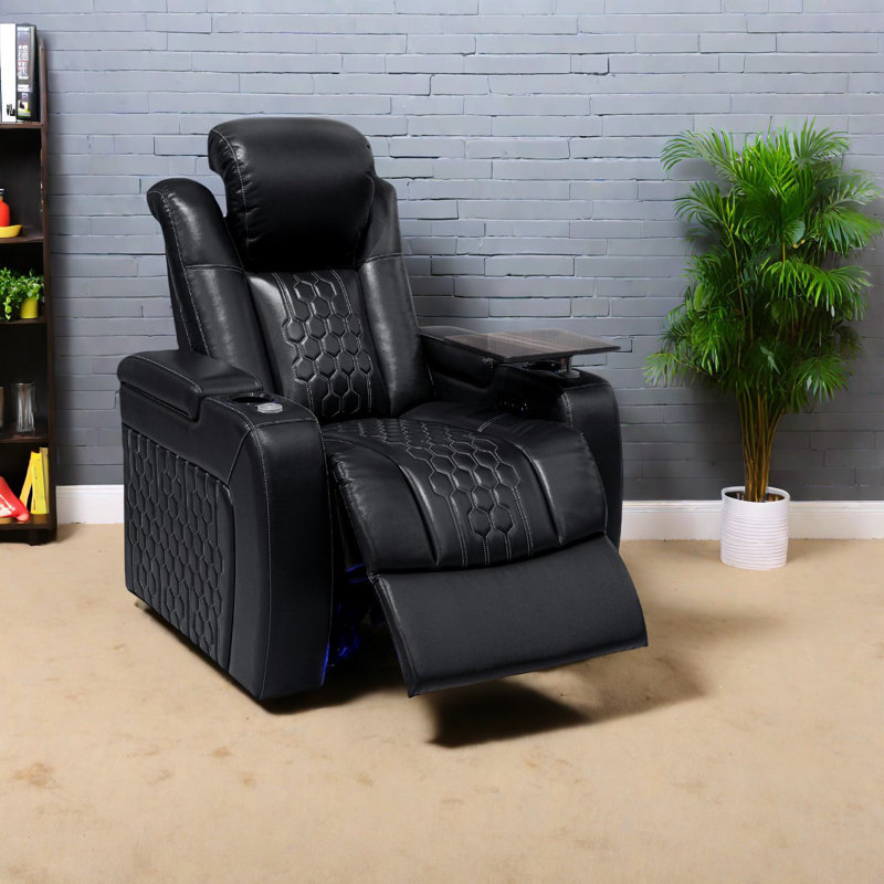 Fauteuil inclinable électrique haut de gamme noir avec cuir fleur, caractéristiques modernes pour le divertissement à domicile