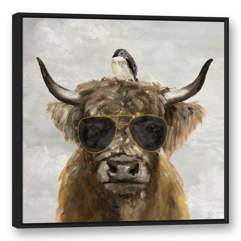 Cool Cool Highland Cow - peinture sur toile, Toile à cadre flottant noir, H 37,75 po x l 37,75 po x P 1,75 po
