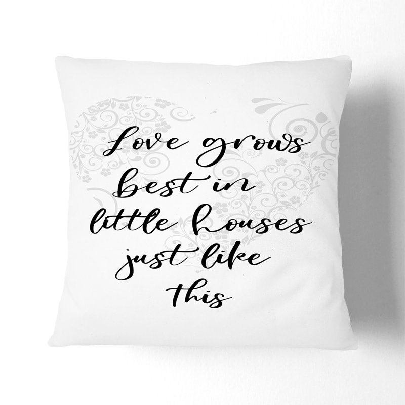 Love Grows Best Typography Square Throw Cushion, Black, 55cm H x 55cm W x 20cm D