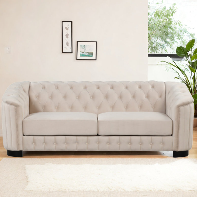 Canapé rembourré 3 places Vici, Velours beige