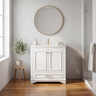 Meuble-lavabo en bois massif de 30 po avec lavabo en céramique