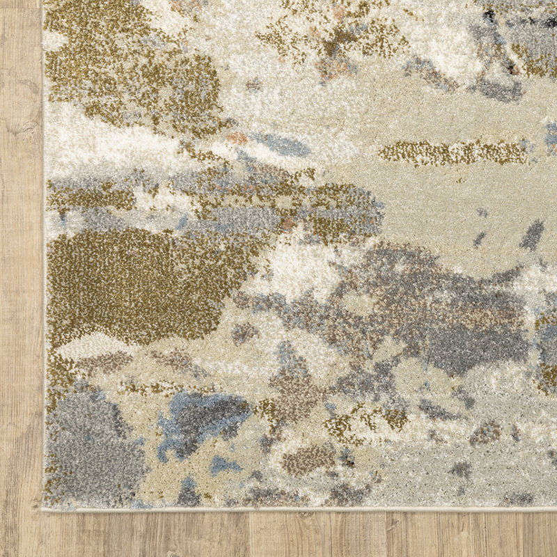 Tapis olive / bleu Genesis, Tapis de couloir 2 pi 3 po x 7 pi