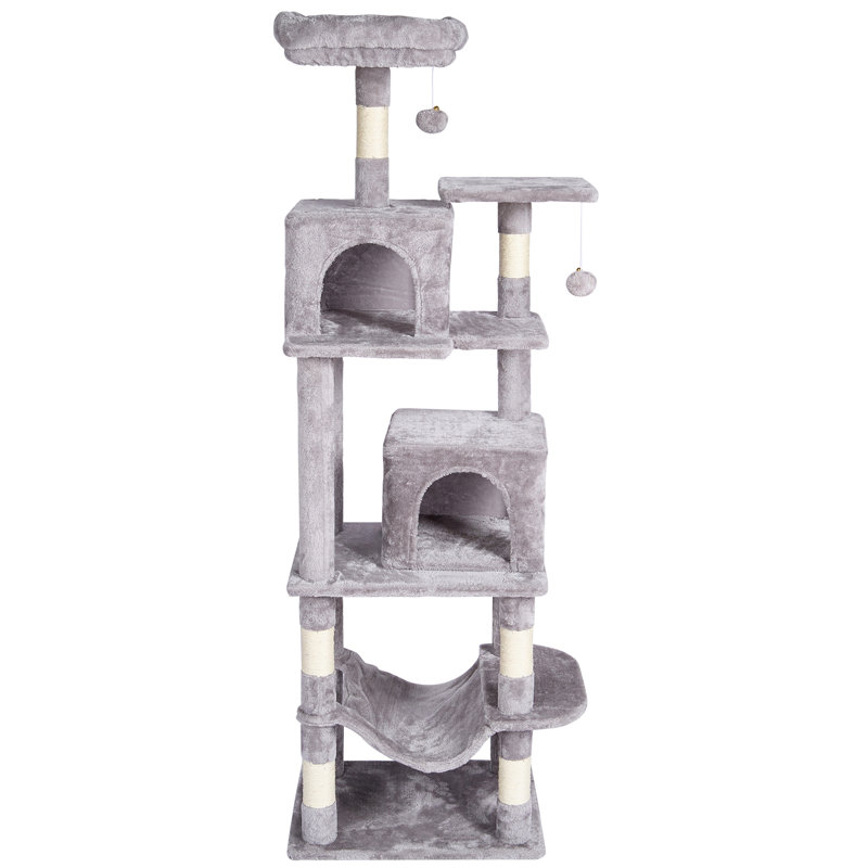 63'' Light Gray Sisal Cat Tree with Condos and Hammock