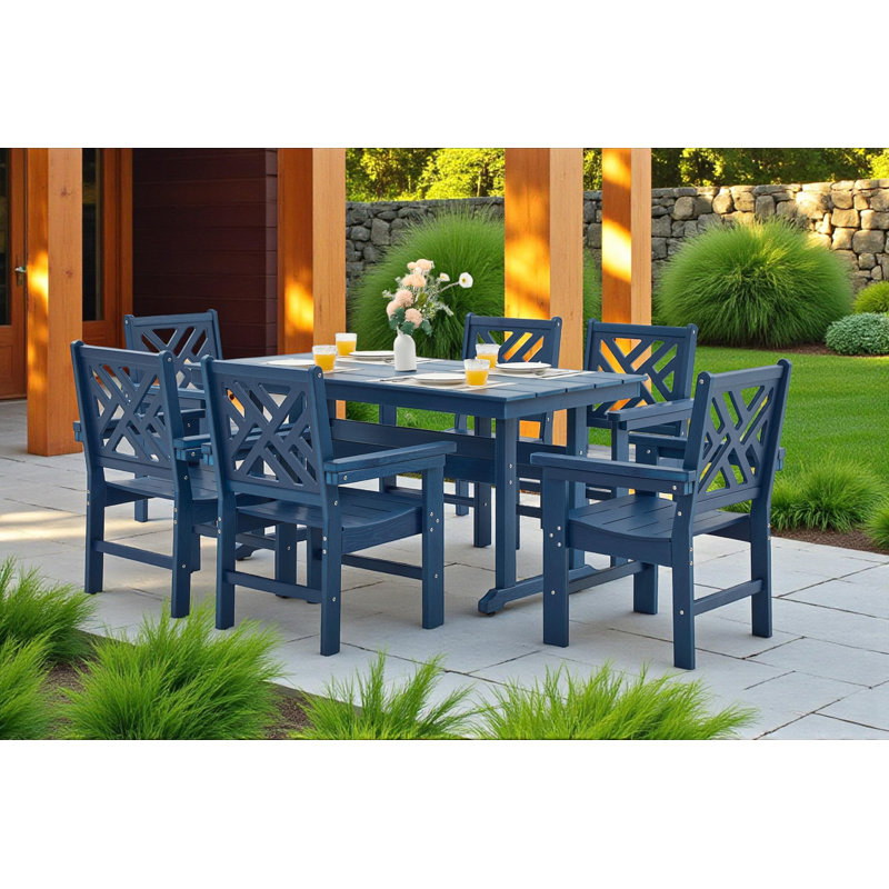 All-weather Hdpe Patio Dining Set With Umbrella Hole, 6
