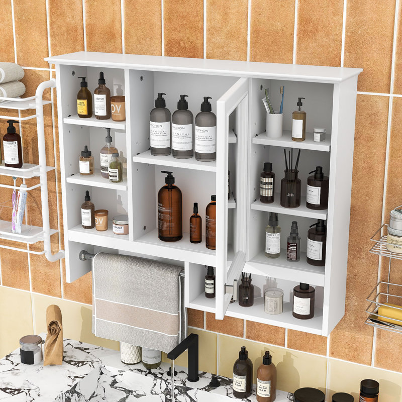 Armoire de rangement murale à miroir avec 5 tablettes réglables
