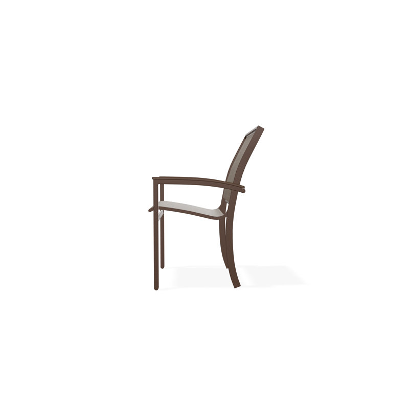 Bazza Sling Aluminum Frame Dining Height Stacking Café Chair with Marine Grade Polymer Arm Accent, Kona, Bark