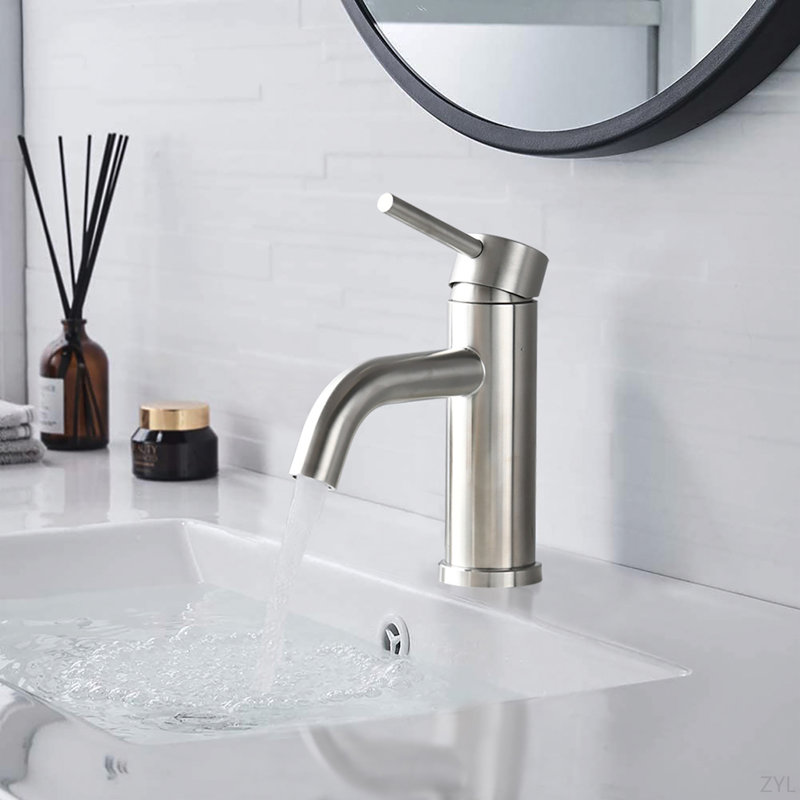 ADA Compliant Single Hole Bathroom Faucet - 6.57" High Stainless Steel Waterfall Faucet, Brushed Nickel