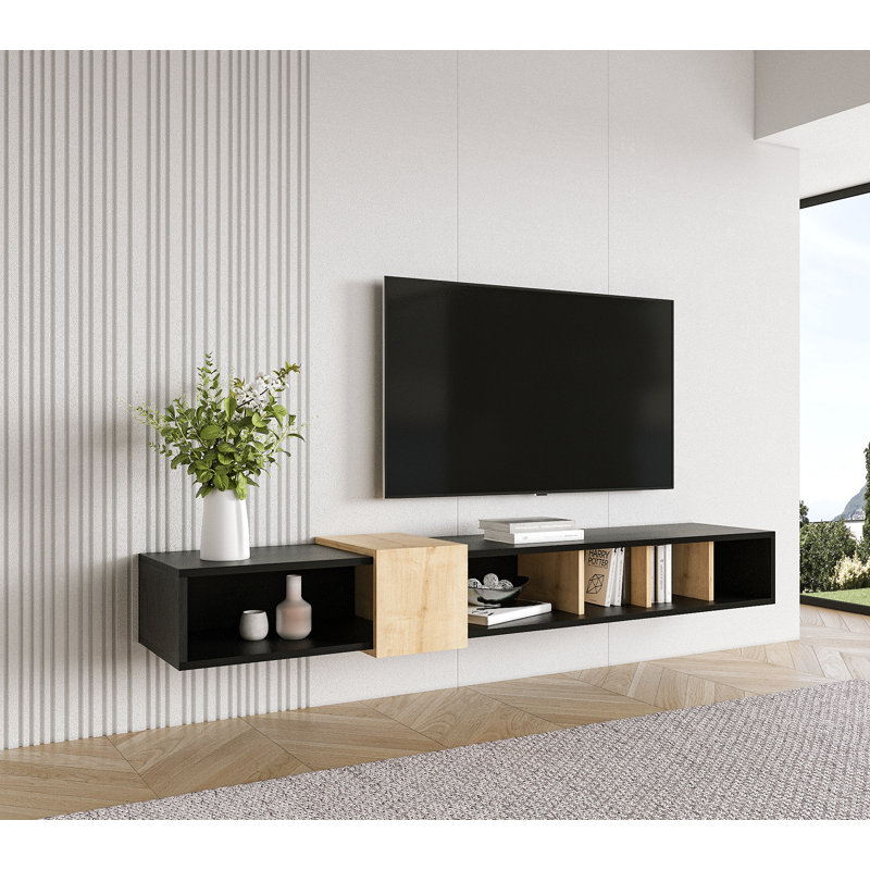 Médias audio-vidéo flottants muraux 71 po Draylee, Bois noir - chêne