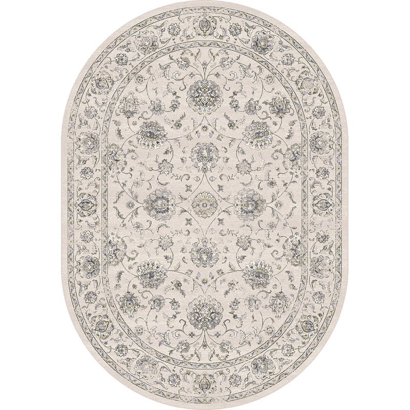 Tapis floral crème / gris, Ovale 2 pi 7 po x 4 pi 7 po