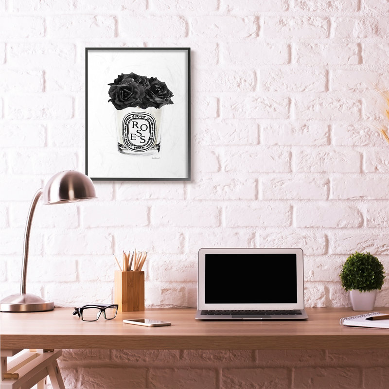 « mode stylisé rose fleur », art textuel noir, H 30 po x l 24 po, Giclée encadrée noir minuit
