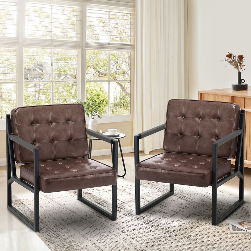 Geraldina Faux Leather Armchair, Brown Faux Leather